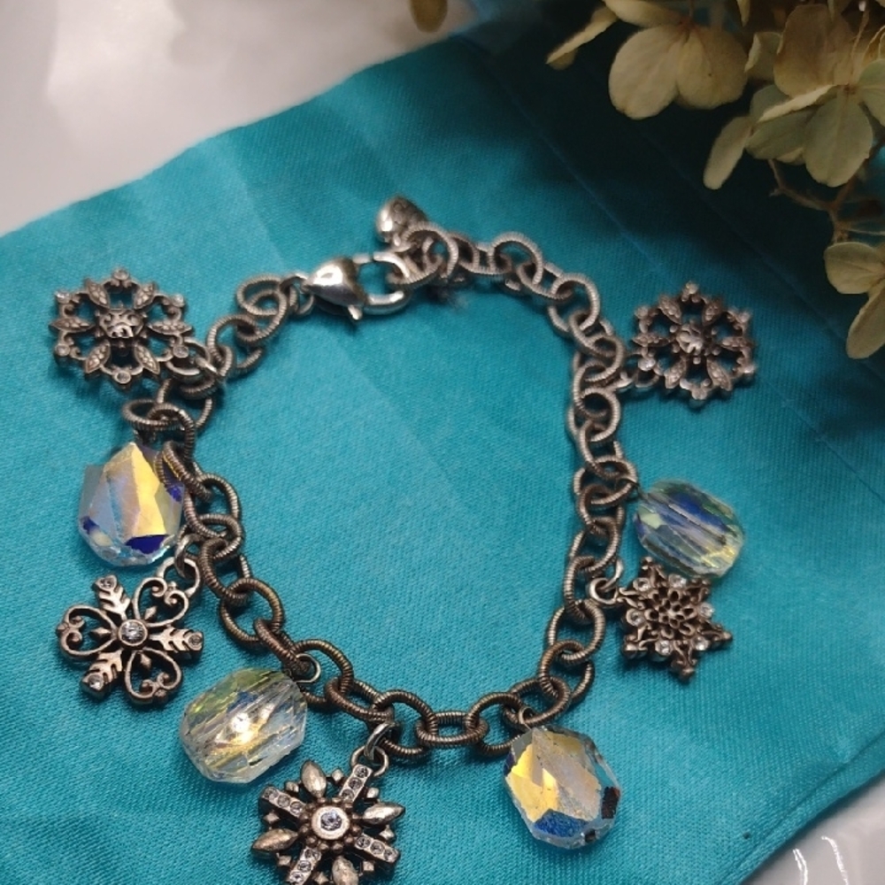 Elegant Silver Charm Bracelet with Crystal Accents